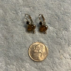 Premier Designs Silver Dangle Earrings with Brown Stone